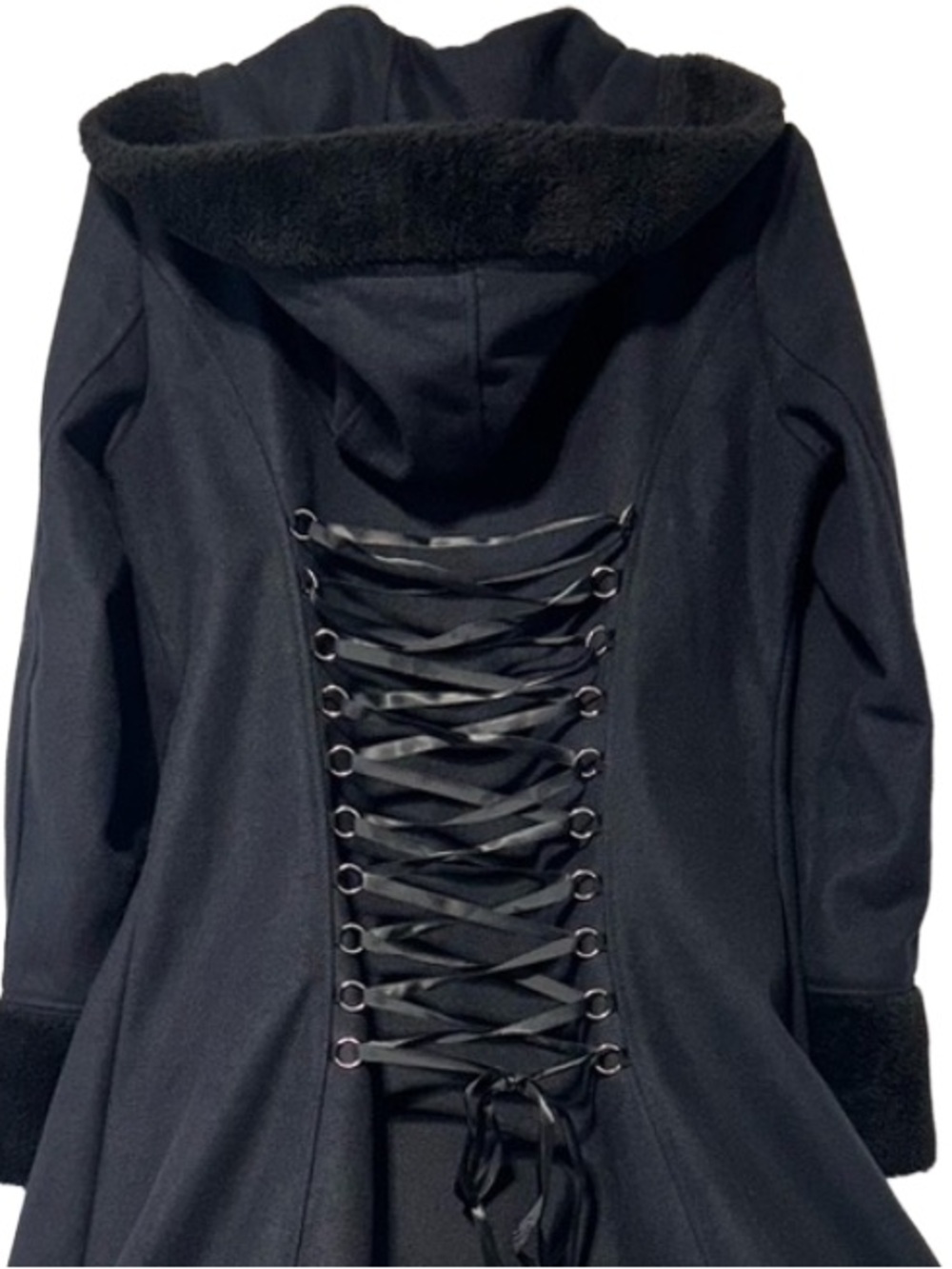 XIAN XIAN Goth Steampunk Hooded High Low Witchy Trench Coat M - Picture 5 of 9